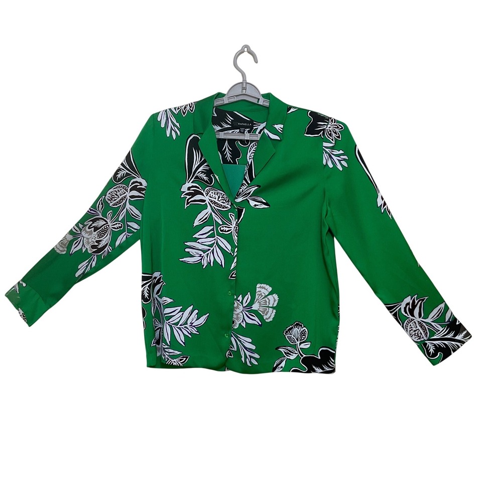Rafaella Top Women Medium Green Excellence Floral Button Down Long Sleeve RS7386
